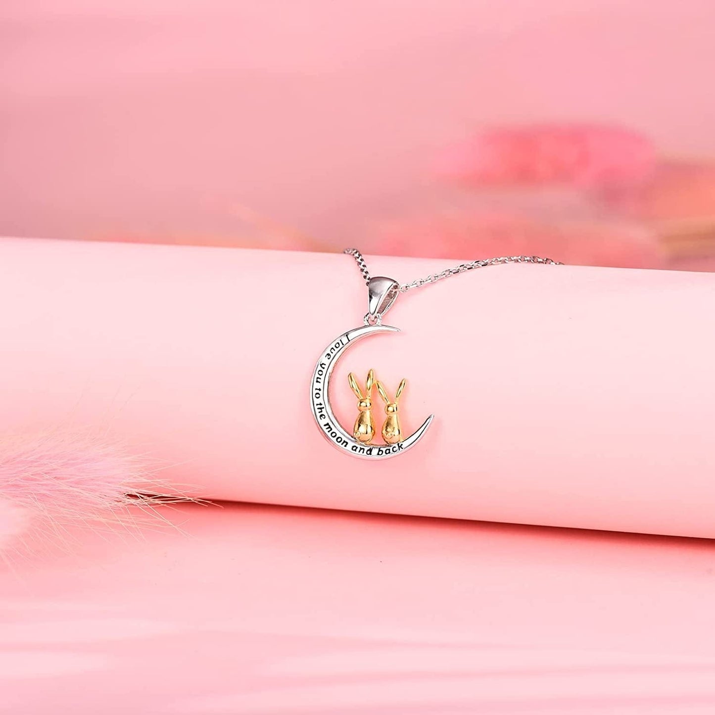 I Love You to the Moon and Back Necklace for Women,925 Sterling Silver Double Bunny Rabbit Panda Necklace Valentines Day Jewelry Gifts for Women Mom Daughter Wife Girls