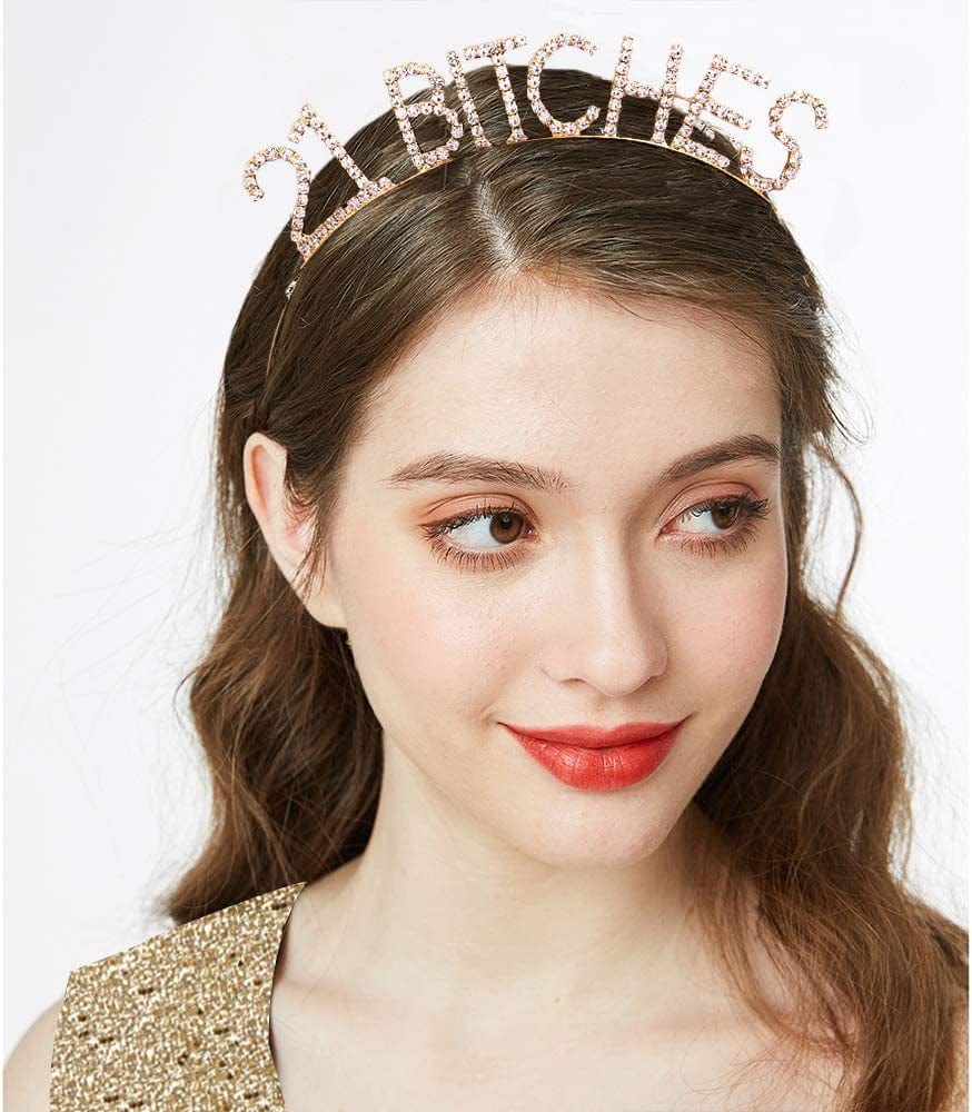 "I'M 21 Bitches!" Sash & Rhinestone Headband Set - 21St Birthday Gifts Birthday Sash for Women Birthday Party Supplies (Gold Glitter/Black) Apparel & Accessories > Clothing Accessories > Sashes ADBetty