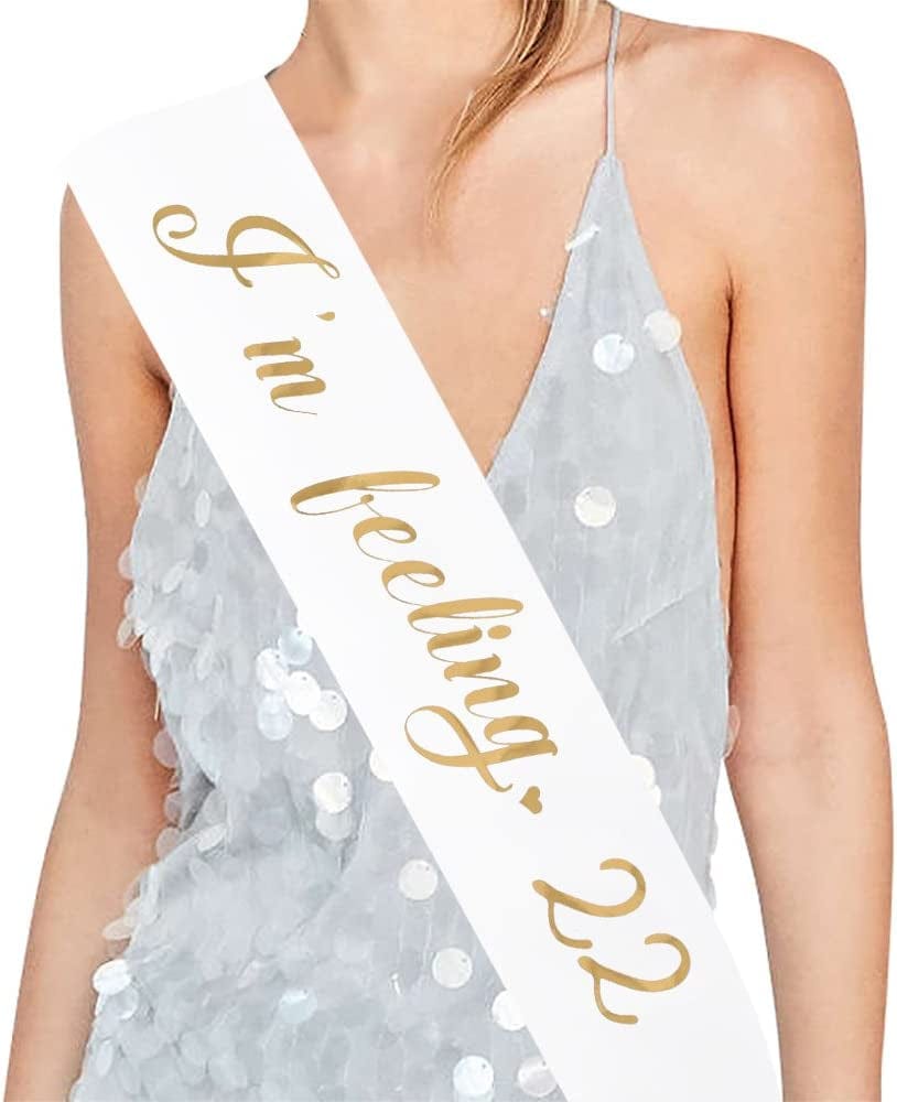 "I'M Feeling 22" Sash - 22Nd Birthday Sash 22 Birthday Gifts Party Favors, Supplies and Decorations(White) Apparel & Accessories > Clothing Accessories > Sashes ADBetty