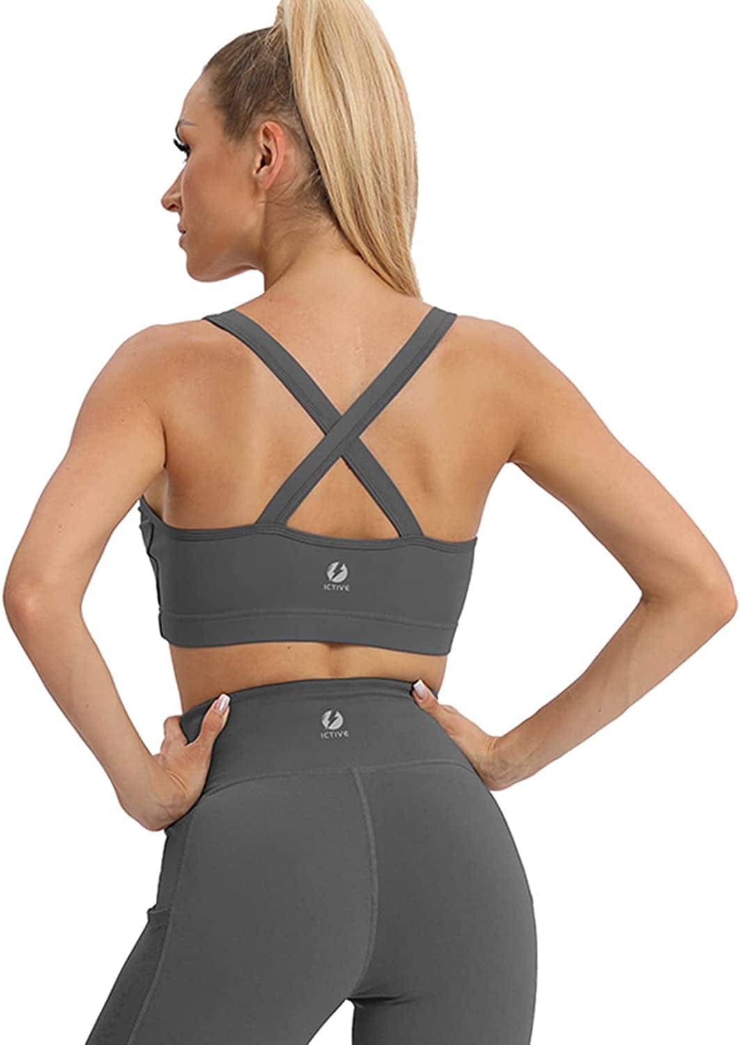 ICTIVE Yoga Tops for Women Loose Fit Workout Tank Tops for Women Backless Sleeveless Keyhole Open Back Muscle Tank Dark Gray Bra / Medium