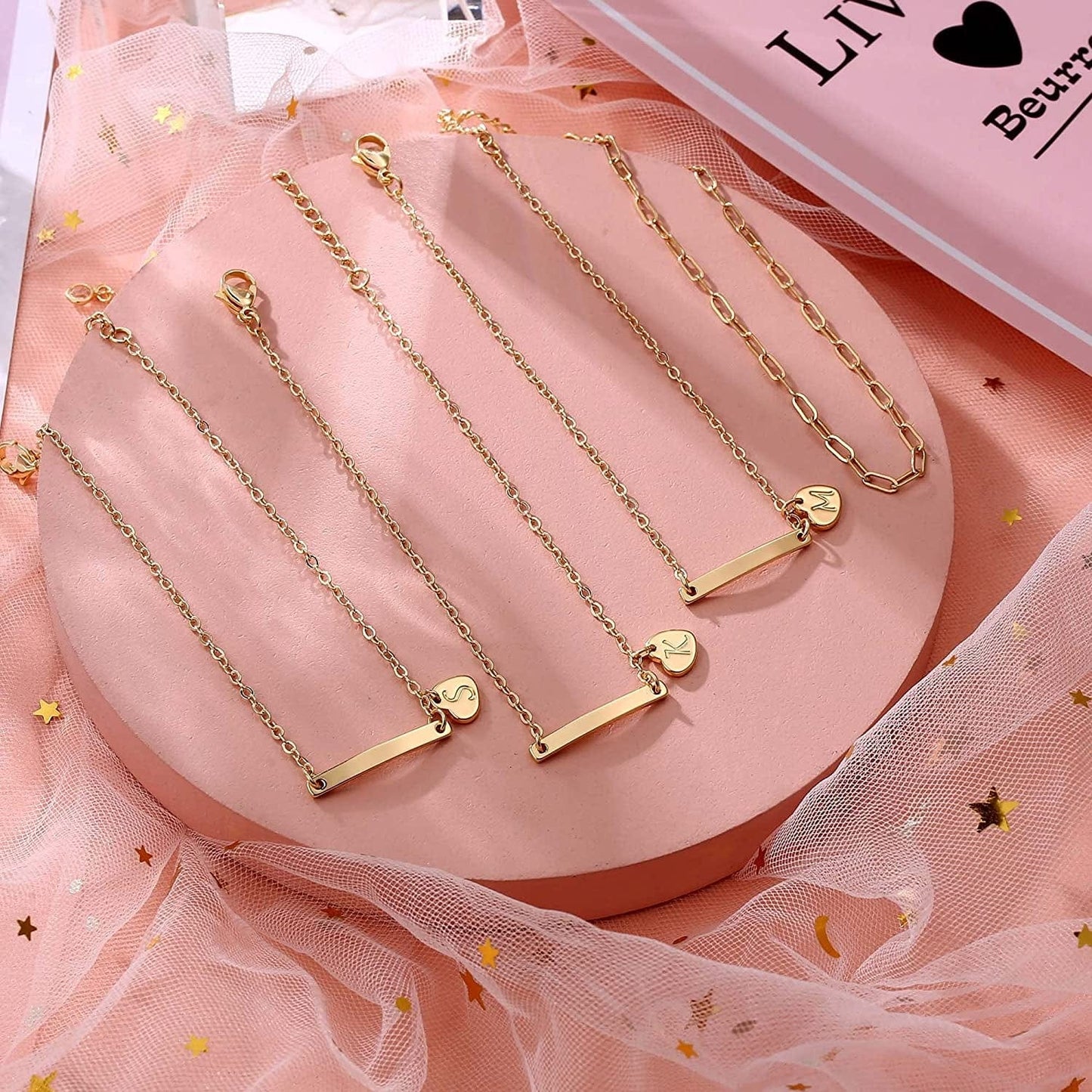 IEFWELL Heart Initial Ankle Bracelets for Women, 14K Gold Filled Gold Anklets for Women Handmade Layered Ankle Bracelets for Women Ankle Bracelets Gold Jewelry Apparel & Accessories > Jewelry > Anklets IEFWELL