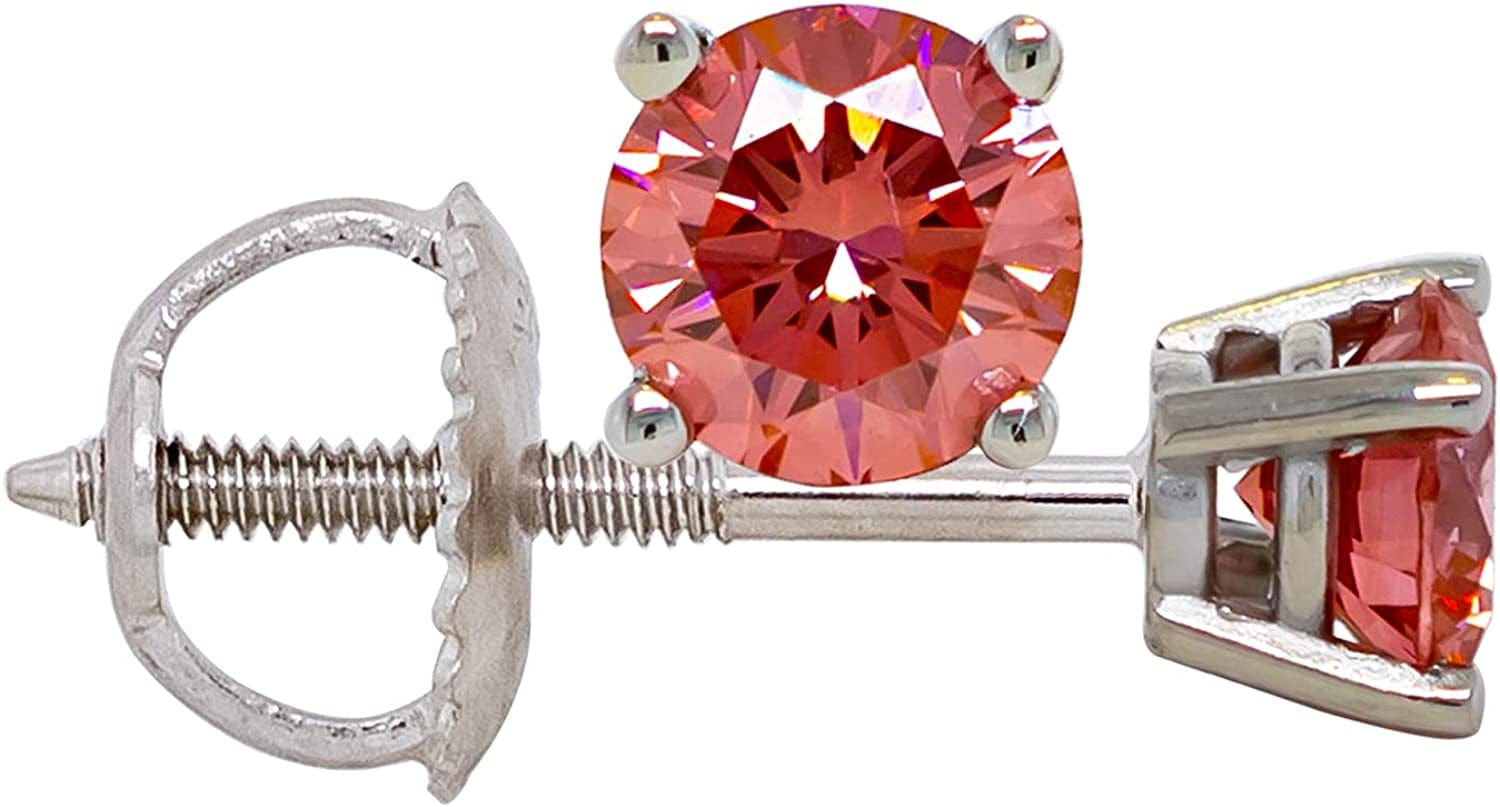 IGI Certified 1.5 Cttw Lab Created Womens Diamond Stud Earrings 14K White Gold VS2-SI1 Pink