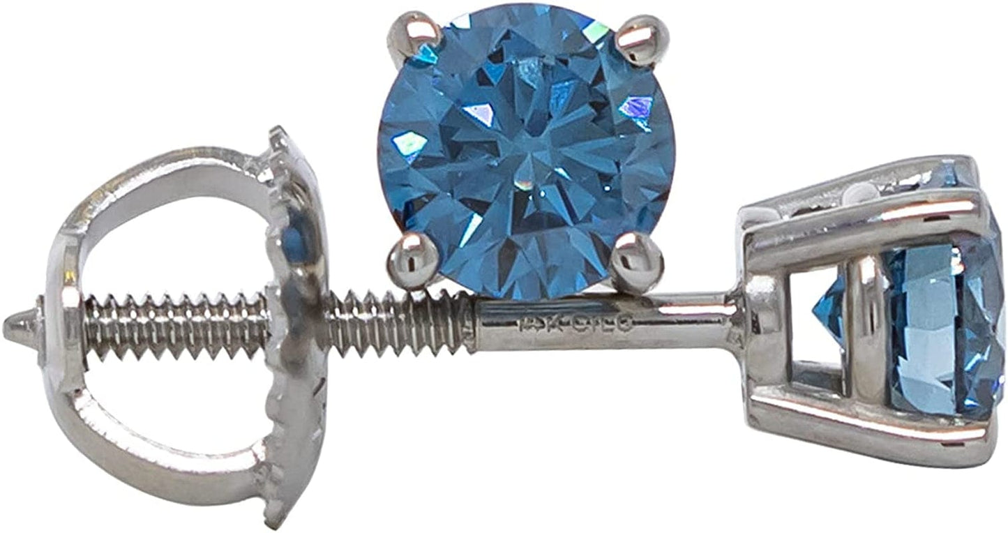 IGI Certified 1.5 Cttw Lab Created Womens Diamond Stud Earrings 14K White Gold VS2-SI1 Blue