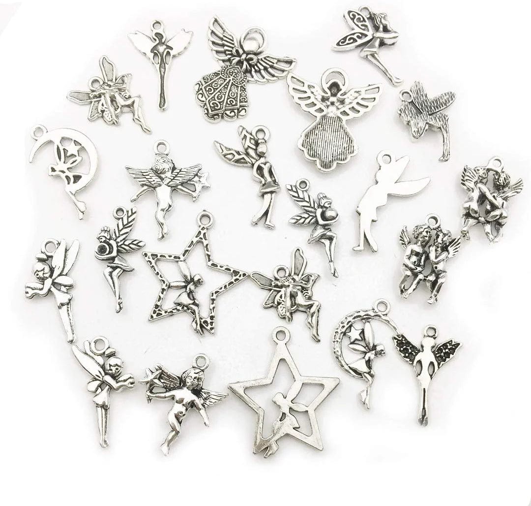 Ilovediybeads 100G (66Pcs) Craft Supplies Antique Silver Wings Angel Fairy Charms Pendants for Crafting, Jewelry Findings Making Accessory for DIY Necklace Bracelet (M151)