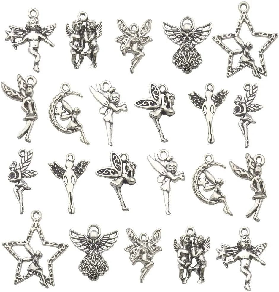 Ilovediybeads 100G (66Pcs) Craft Supplies Antique Silver Wings Angel Fairy Charms Pendants for Crafting, Jewelry Findings Making Accessory for DIY Necklace Bracelet (M151)