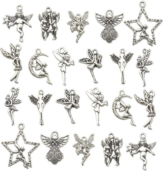 Ilovediybeads 100G (66Pcs) Craft Supplies Antique Silver Wings Angel Fairy Charms Pendants for Crafting, Jewelry Findings Making Accessory for DIY Necklace Bracelet (M151)