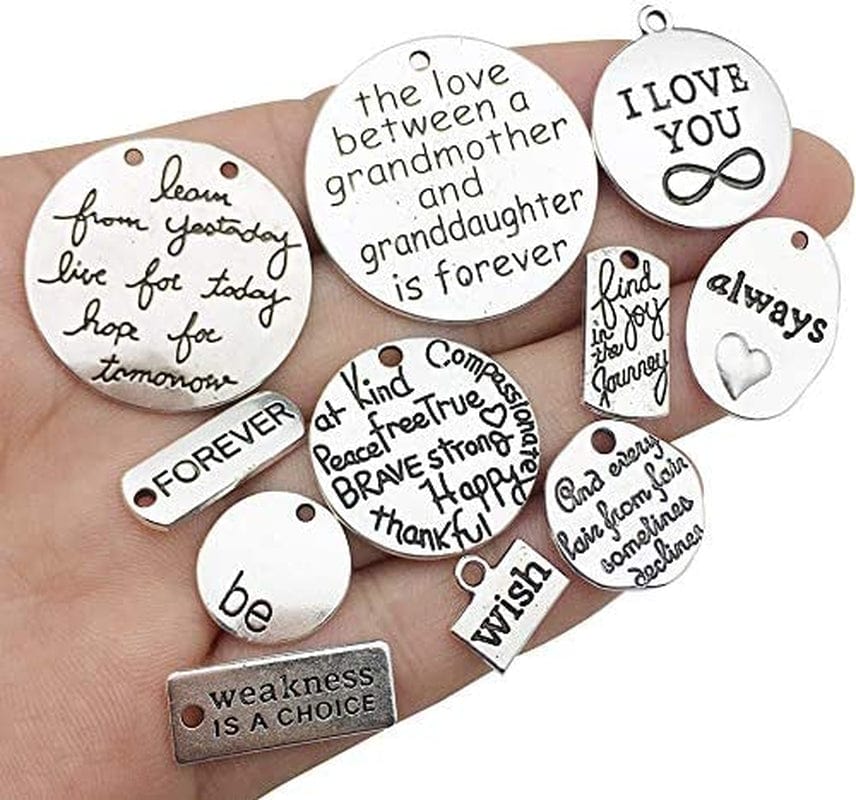 Ilovediybeads 30Pcs Inspiration Words Charms Craft Supplies Mixed Pendants Beads Charms Pendants for Crafting, Jewelry Findings Making Accessory for DIY Necklace Bracelet (M044)