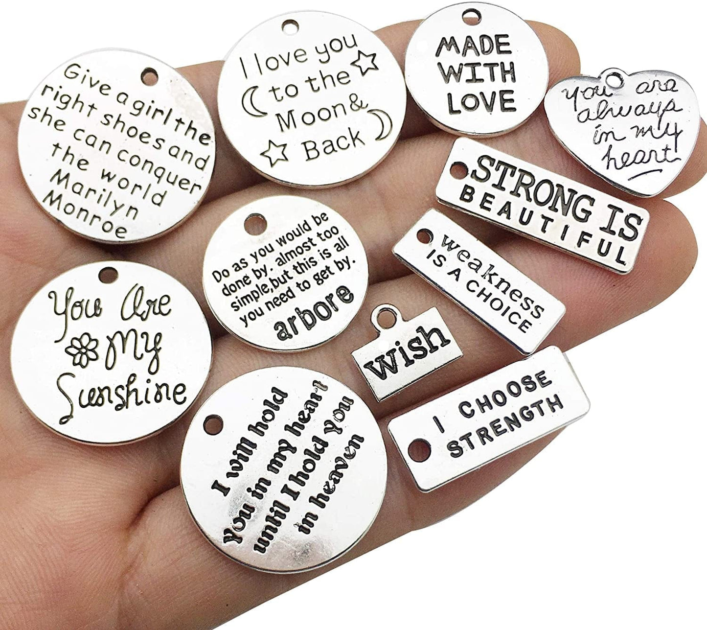 Ilovediybeads 30Pcs Inspiration Words Charms Craft Supplies Mixed Pendants Beads Charms Pendants for Crafting, Jewelry Findings Making Accessory for DIY Necklace Bracelet (M044)