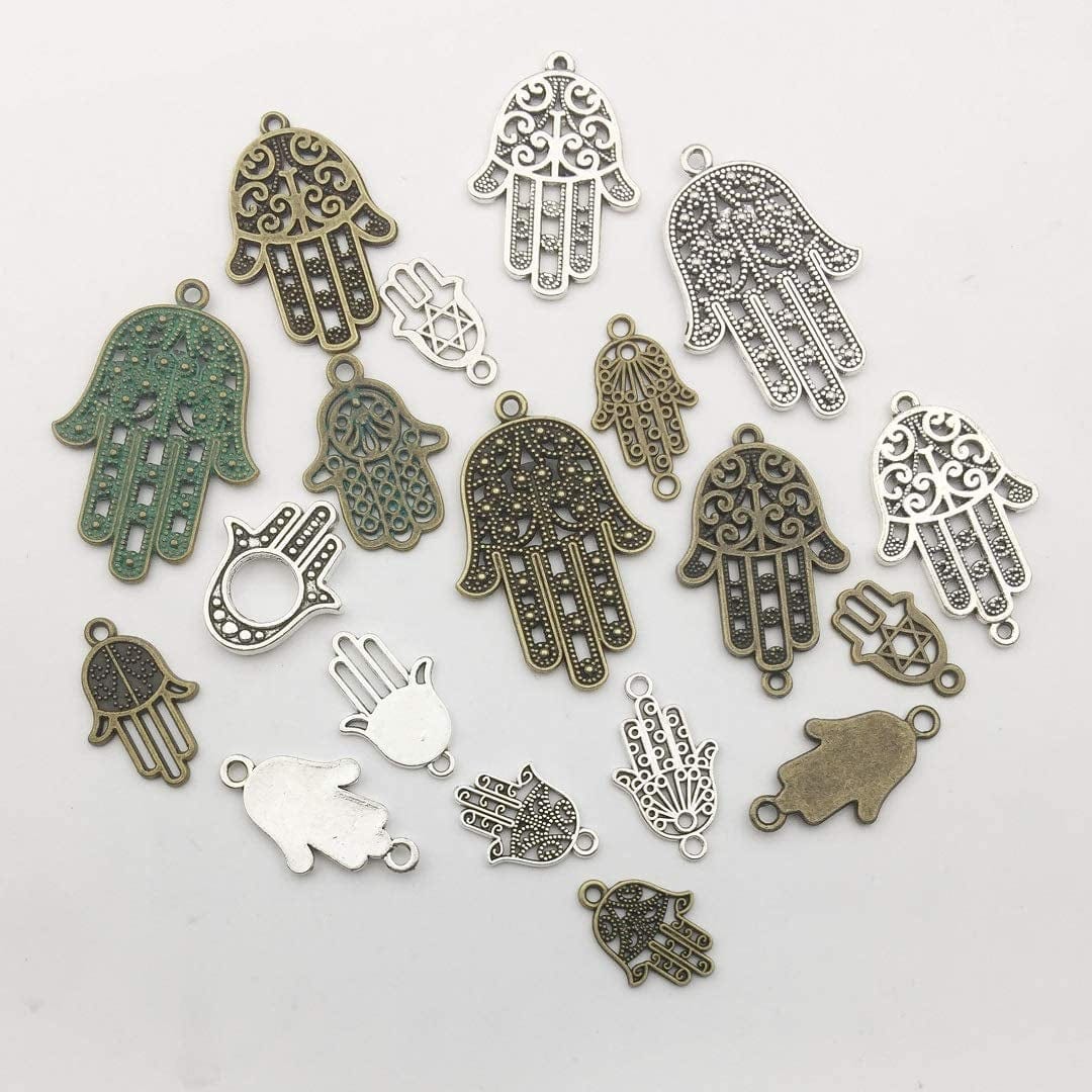 Ilovediybeads 38Pcs Craft Supplies Antique Silver Bronze Hamsa Hand of Fatima Symbol Charms Pendants for Crafting, Jewelry Findings Making Accessory for DIY Necklace Bracelet (M141)