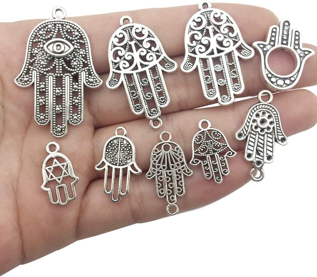 Ilovediybeads 38Pcs Craft Supplies Antique Silver Bronze Hamsa Hand of Fatima Symbol Charms Pendants for Crafting, Jewelry Findings Making Accessory for DIY Necklace Bracelet (M141)