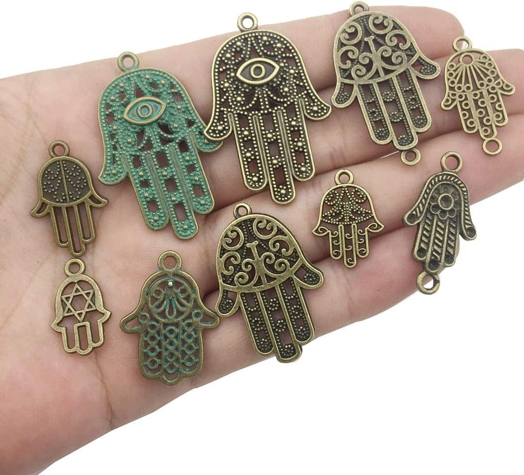 Ilovediybeads 38Pcs Craft Supplies Antique Silver Bronze Hamsa Hand of Fatima Symbol Charms Pendants for Crafting, Jewelry Findings Making Accessory for DIY Necklace Bracelet (M141)