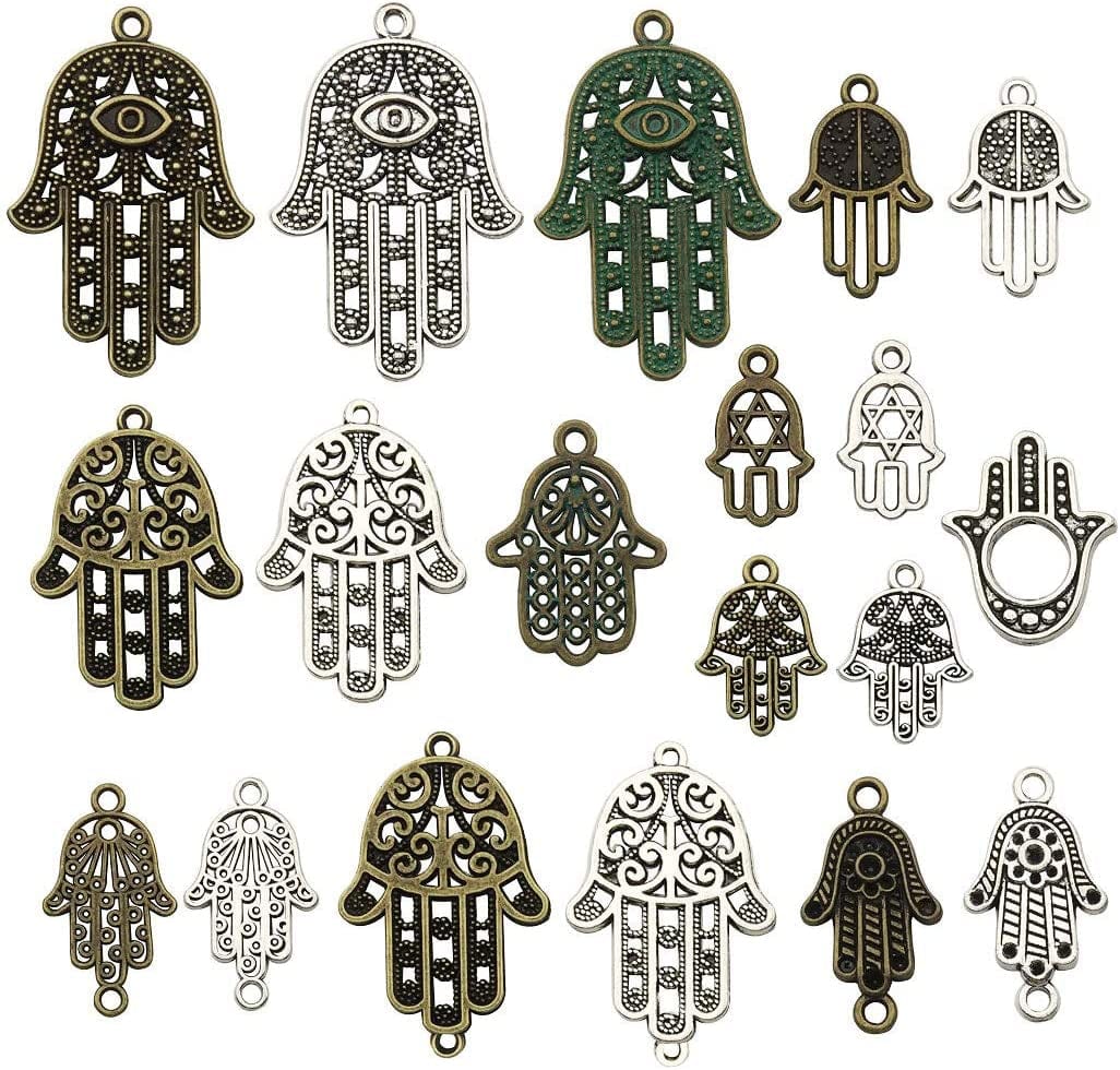 Ilovediybeads 38Pcs Craft Supplies Antique Silver Bronze Hamsa Hand of Fatima Symbol Charms Pendants for Crafting, Jewelry Findings Making Accessory for DIY Necklace Bracelet (M141)