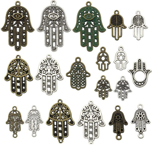 Ilovediybeads 38Pcs Craft Supplies Antique Silver Bronze Hamsa Hand of Fatima Symbol Charms Pendants for Crafting, Jewelry Findings Making Accessory for DIY Necklace Bracelet (M141)