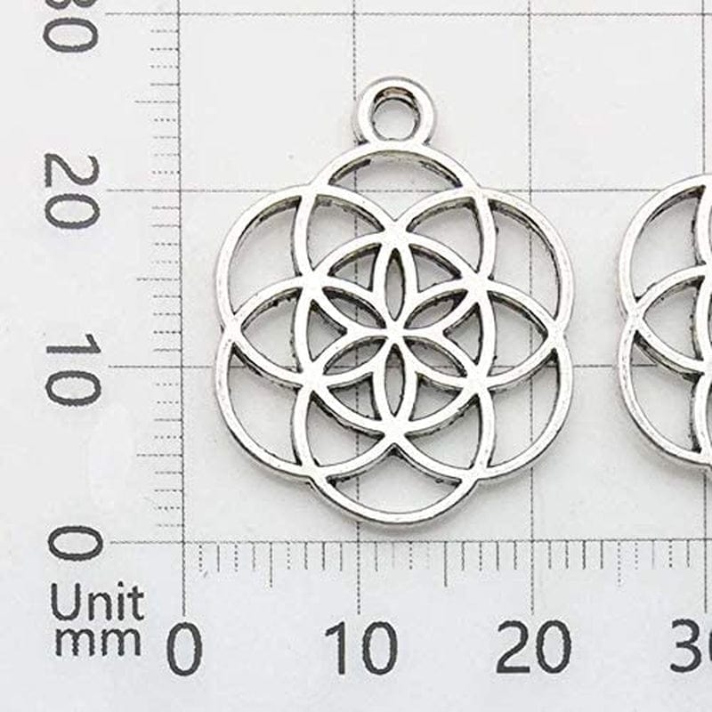 Ilovediybeads 40Pcs Craft Supplies Antique Silver the Seed of Life Lotus Flower of Life Charms Pendants for Crafting, Jewelry Findings Making Accessory for DIY Necklace Bracelet (M144)