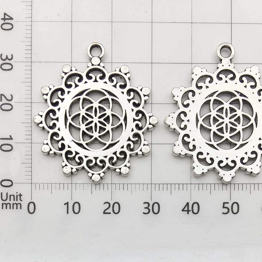 Ilovediybeads 40Pcs Craft Supplies Antique Silver the Seed of Life Lotus Flower of Life Charms Pendants for Crafting, Jewelry Findings Making Accessory for DIY Necklace Bracelet (M144)