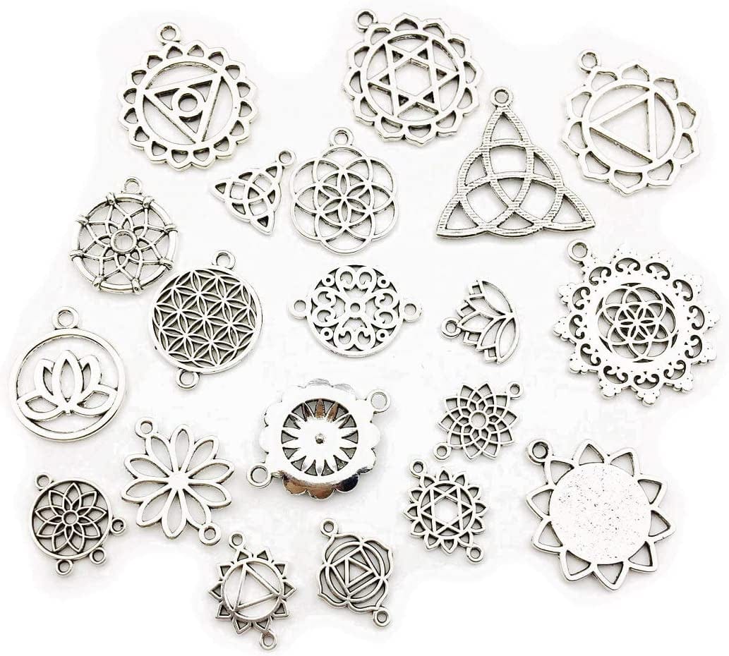 Ilovediybeads 40Pcs Craft Supplies Antique Silver the Seed of Life Lotus Flower of Life Charms Pendants for Crafting, Jewelry Findings Making Accessory for DIY Necklace Bracelet (M144)