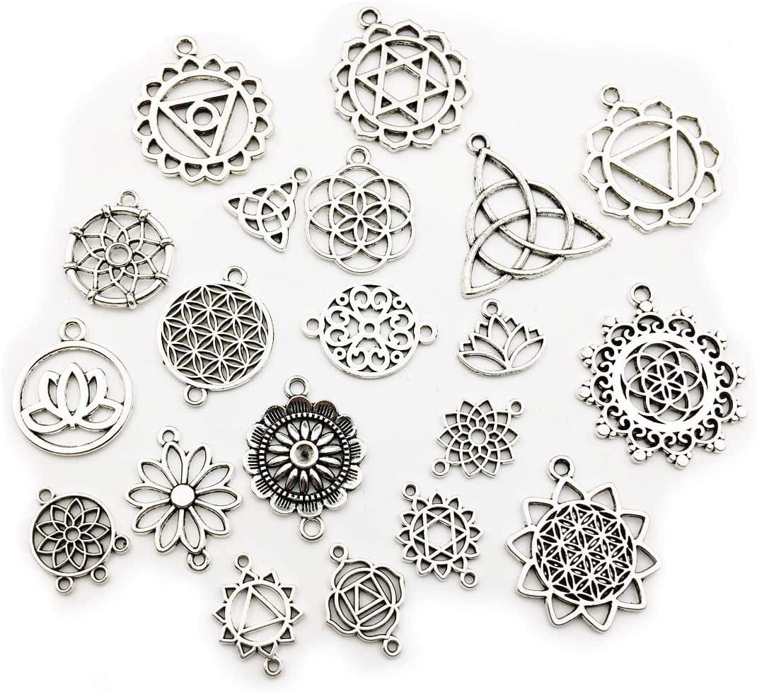Ilovediybeads 40Pcs Craft Supplies Antique Silver the Seed of Life Lotus Flower of Life Charms Pendants for Crafting, Jewelry Findings Making Accessory for DIY Necklace Bracelet (M144)