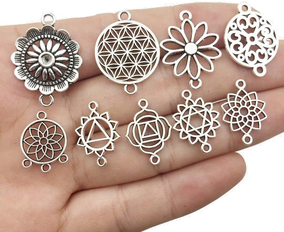 Ilovediybeads 40Pcs Craft Supplies Antique Silver the Seed of Life Lotus Flower of Life Charms Pendants for Crafting, Jewelry Findings Making Accessory for DIY Necklace Bracelet (M144)