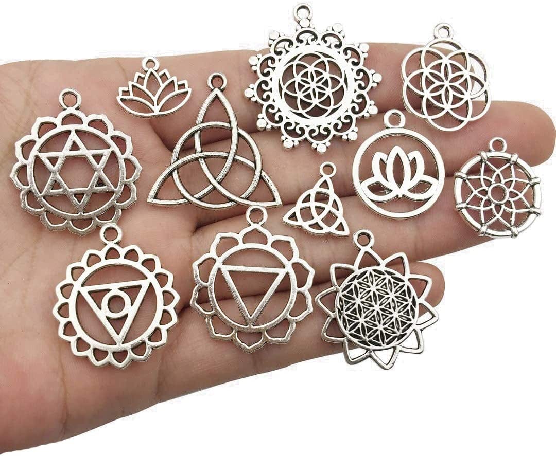 Ilovediybeads 40Pcs Craft Supplies Antique Silver the Seed of Life Lotus Flower of Life Charms Pendants for Crafting, Jewelry Findings Making Accessory for DIY Necklace Bracelet (M144)