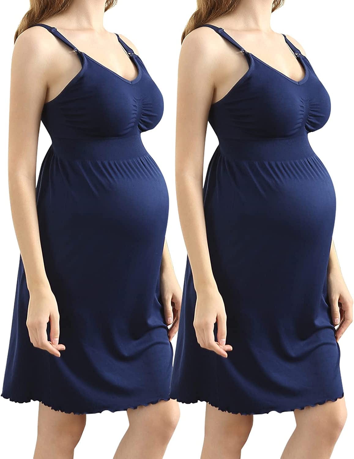 Ilovesia 2Pack Women'S Seamless Maternity Breastfeeding Nursing Dress with Build-In Bra 2pack(blue+blue) Breastfeeding Nursing Dresses / 3X-Large