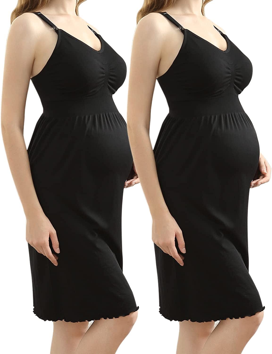 Ilovesia 2Pack Women'S Seamless Maternity Breastfeeding Nursing Dress with Build-In Bra 2pack(black+black) Breastfeeding Nursing Dresses / X-Large
