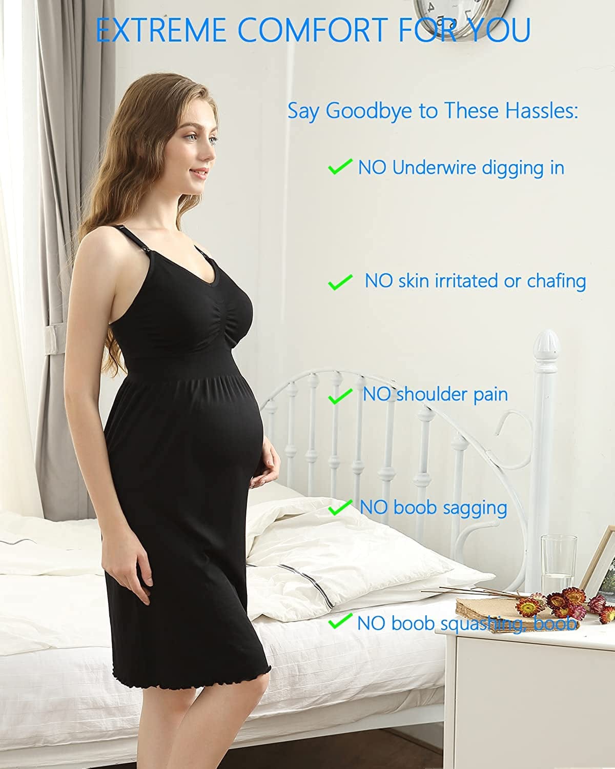 Ilovesia 2Pack Women'S Seamless Maternity Breastfeeding Nursing Dress with Build-In Bra