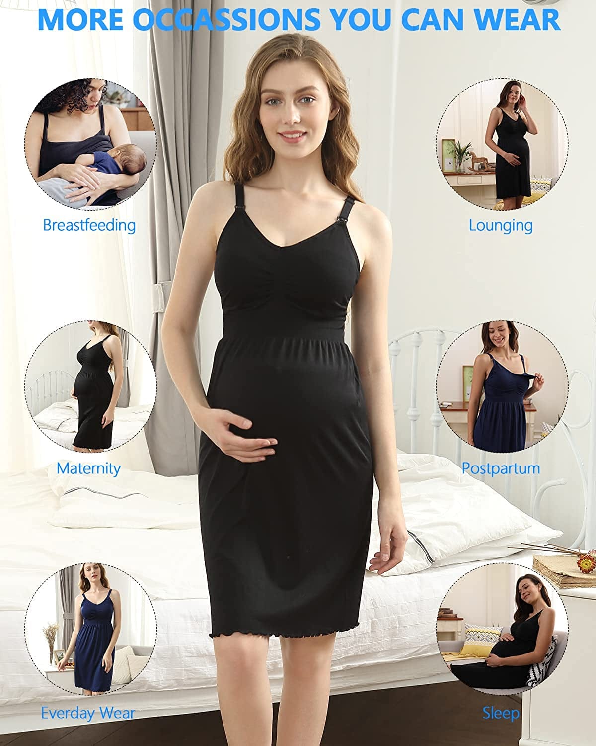 Ilovesia 2Pack Women'S Seamless Maternity Breastfeeding Nursing Dress with Build-In Bra