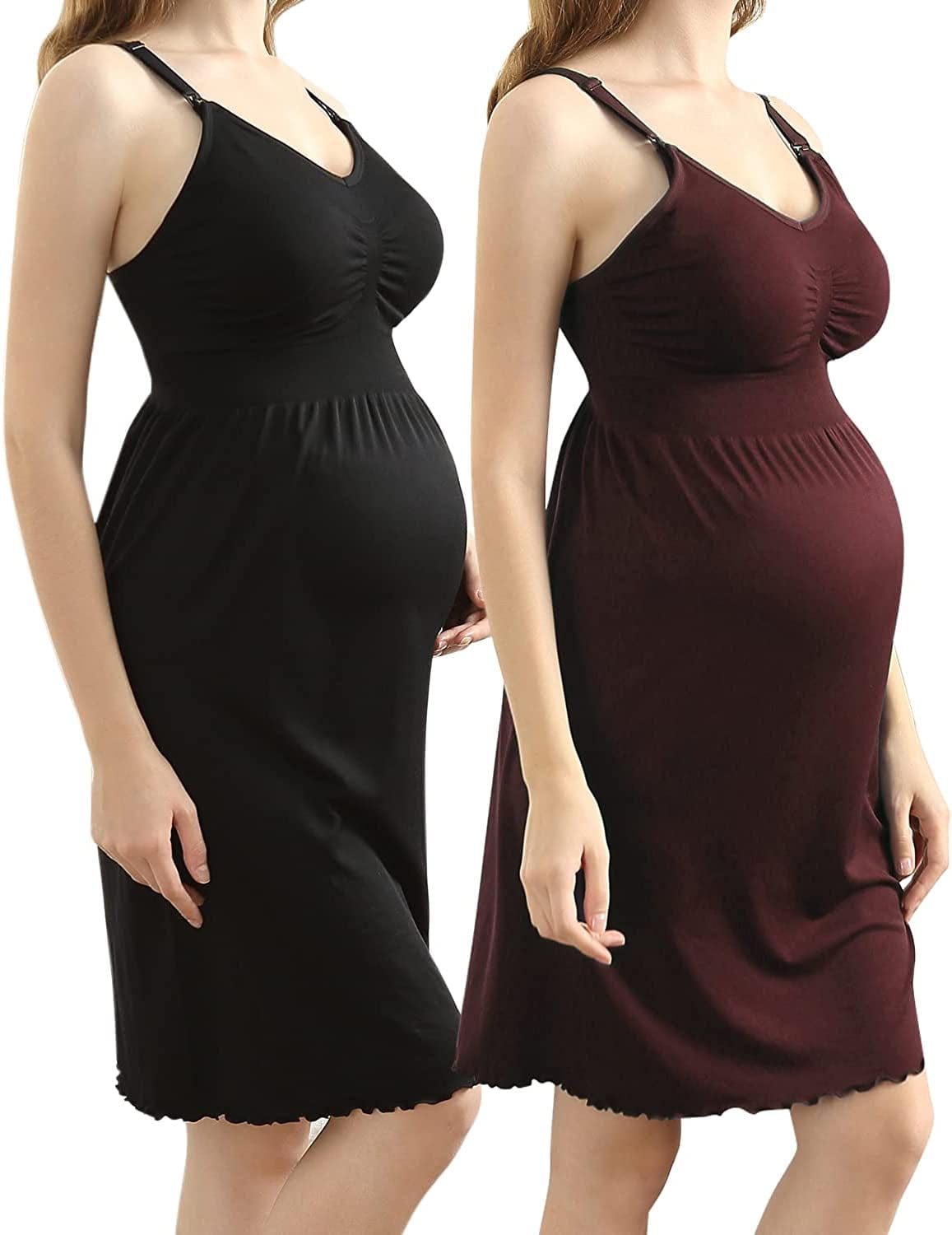 Ilovesia 2Pack Women'S Seamless Maternity Breastfeeding Nursing Dress with Build-In Bra (Black+coffee)2pack/Lot Breastfeeding Nursing Dresses / Small
