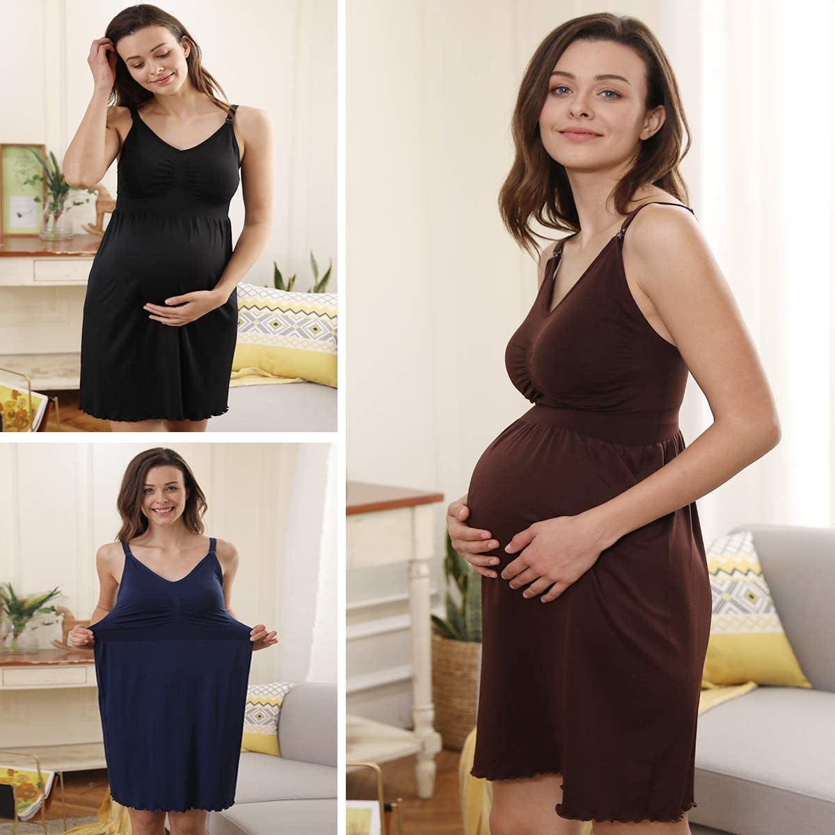 Ilovesia Women'S Seamless Maternity Breastfeeding Nursing Dress with Build-In Bra