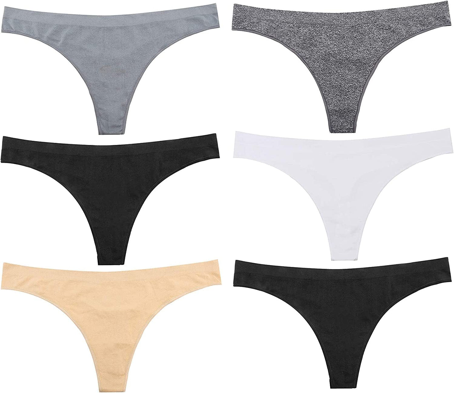 Imakokoni Seamless Thongs for Women No Show 6 Pack Women'S Nylon Spandex Thong Underwear
