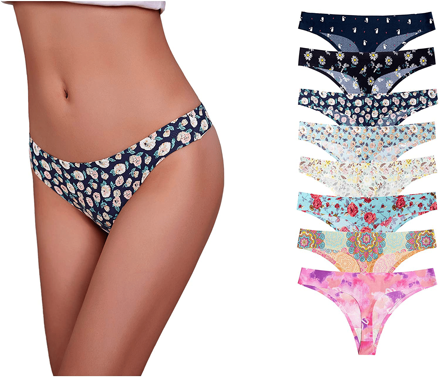 Imakokoni Seamless Thongs for Women No Show 6 Pack Women's Nylon Spandex Thong Underwear Apparel & Accessories > Clothing > Underwear & Socks > Underwear imakokoni Multi-a(8) X-Large