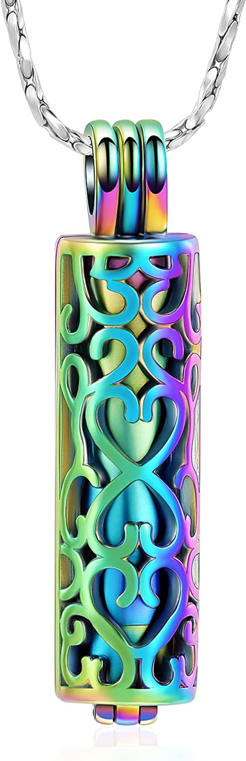 Imrsanl Cremation Urn Pendant Necklace with Hollow Cylinder Vial Keepsake Urn Cremation Jewelry Memorial Lockets for Ashes for Women Men Colorful