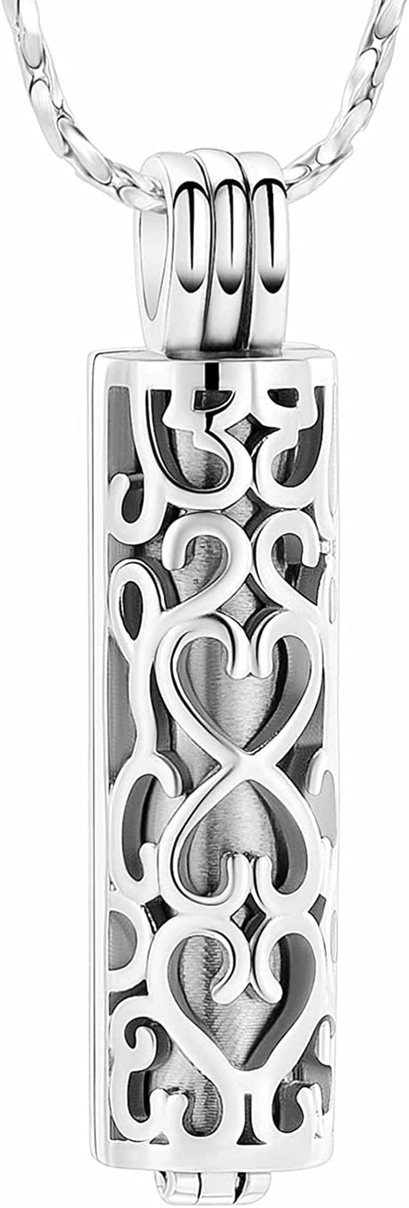 Imrsanl Cremation Urn Pendant Necklace with Hollow Cylinder Vial Keepsake Urn Cremation Jewelry Memorial Lockets for Ashes for Women Men Silver