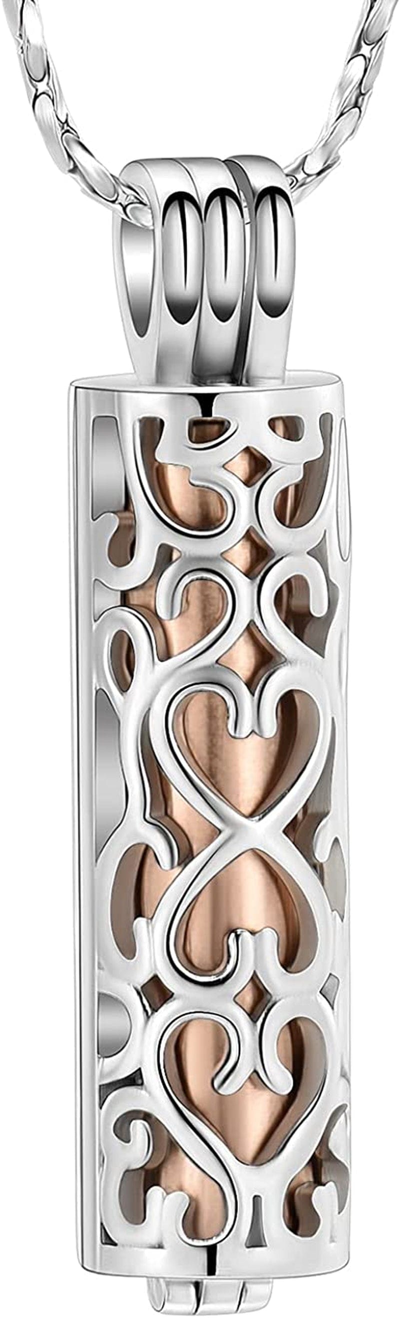 Imrsanl Cremation Urn Pendant Necklace with Hollow Cylinder Vial Keepsake Urn Cremation Jewelry Memorial Lockets for Ashes for Women Men Rose Gold