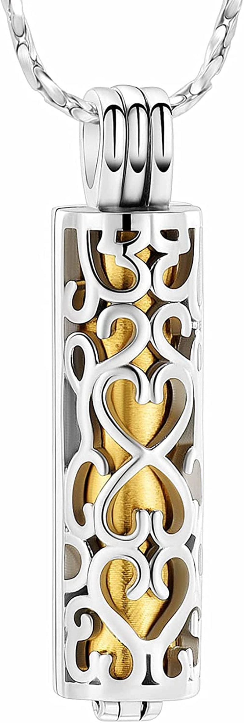 Imrsanl Cremation Urn Pendant Necklace with Hollow Cylinder Vial Keepsake Urn Cremation Jewelry Memorial Lockets for Ashes for Women Men Gold