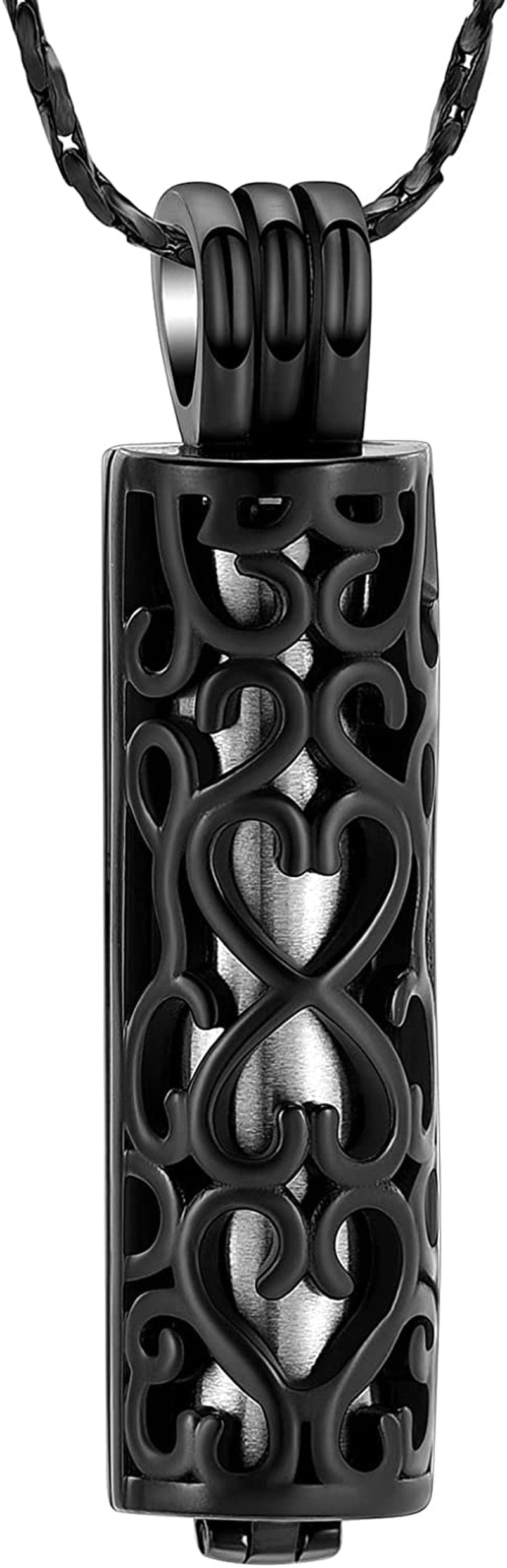 Imrsanl Cremation Urn Pendant Necklace with Hollow Cylinder Vial Keepsake Urn Cremation Jewelry Memorial Lockets for Ashes for Women Men Black Silver