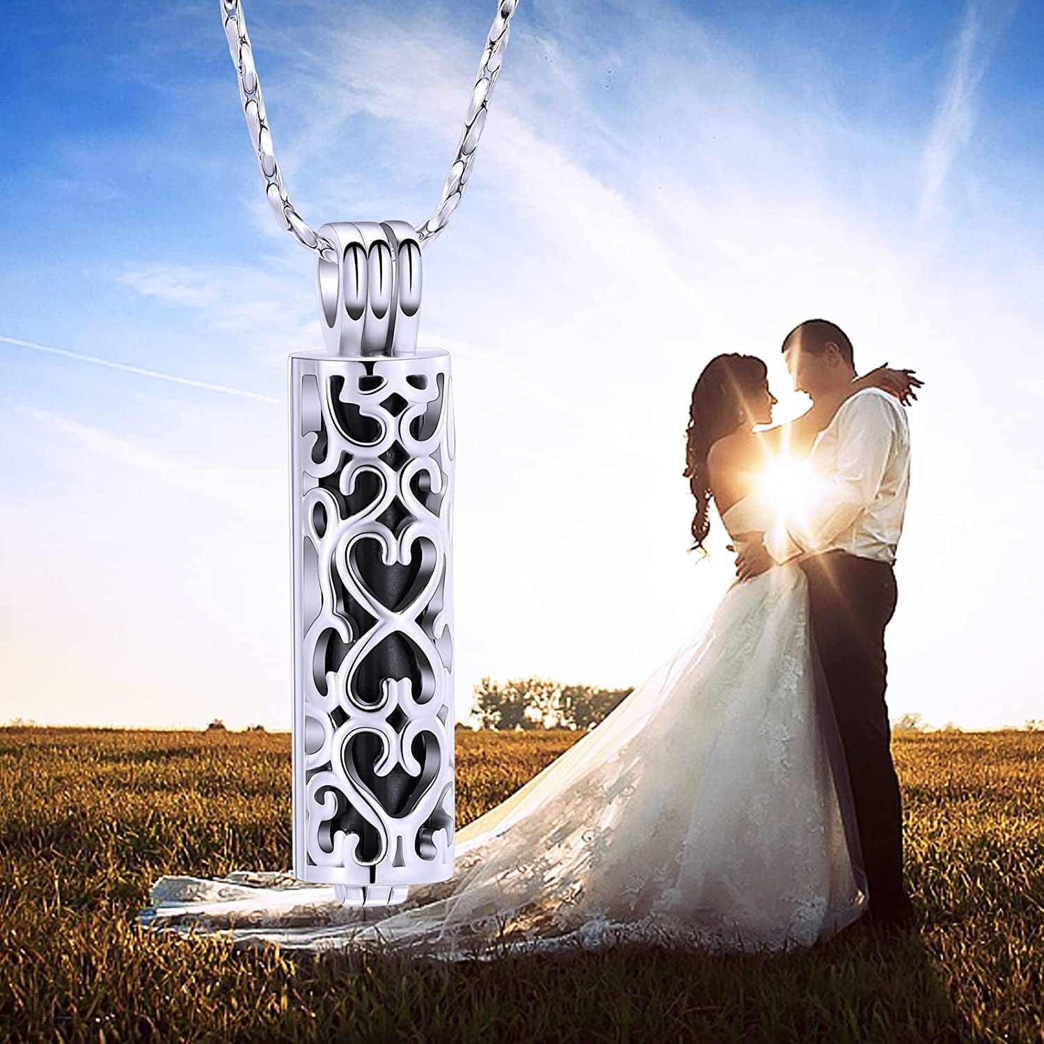 Imrsanl Cremation Urn Pendant Necklace with Hollow Cylinder Vial Keepsake Urn Cremation Jewelry Memorial Lockets for Ashes for Women Men