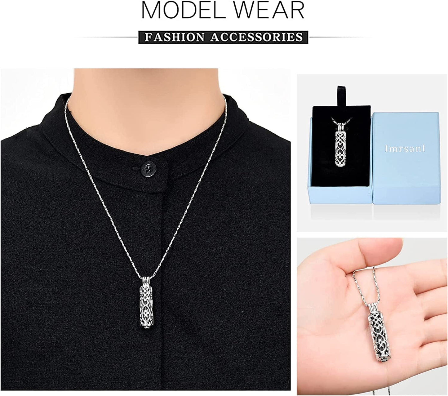 Imrsanl Cremation Urn Pendant Necklace with Hollow Cylinder Vial Keepsake Urn Cremation Jewelry Memorial Lockets for Ashes for Women Men