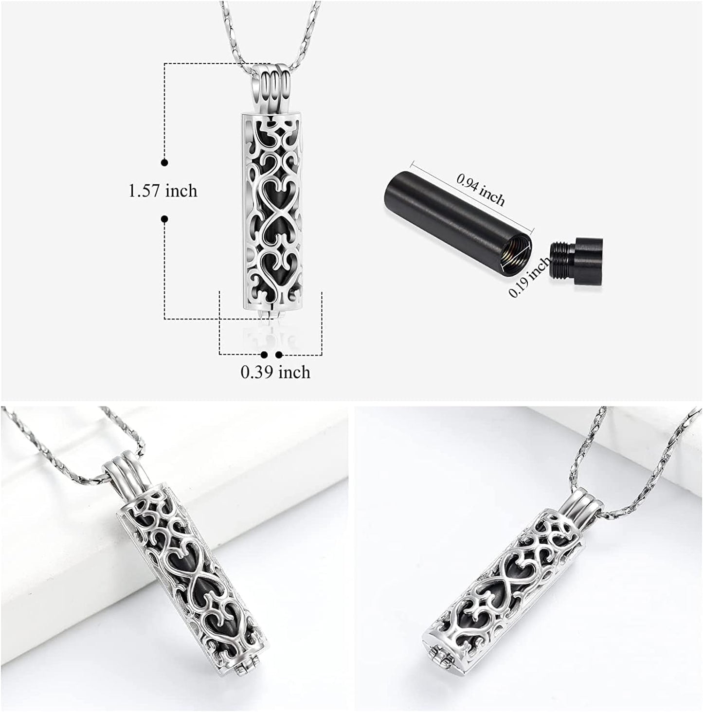 Imrsanl Cremation Urn Pendant Necklace with Hollow Cylinder Vial Keepsake Urn Cremation Jewelry Memorial Lockets for Ashes for Women Men