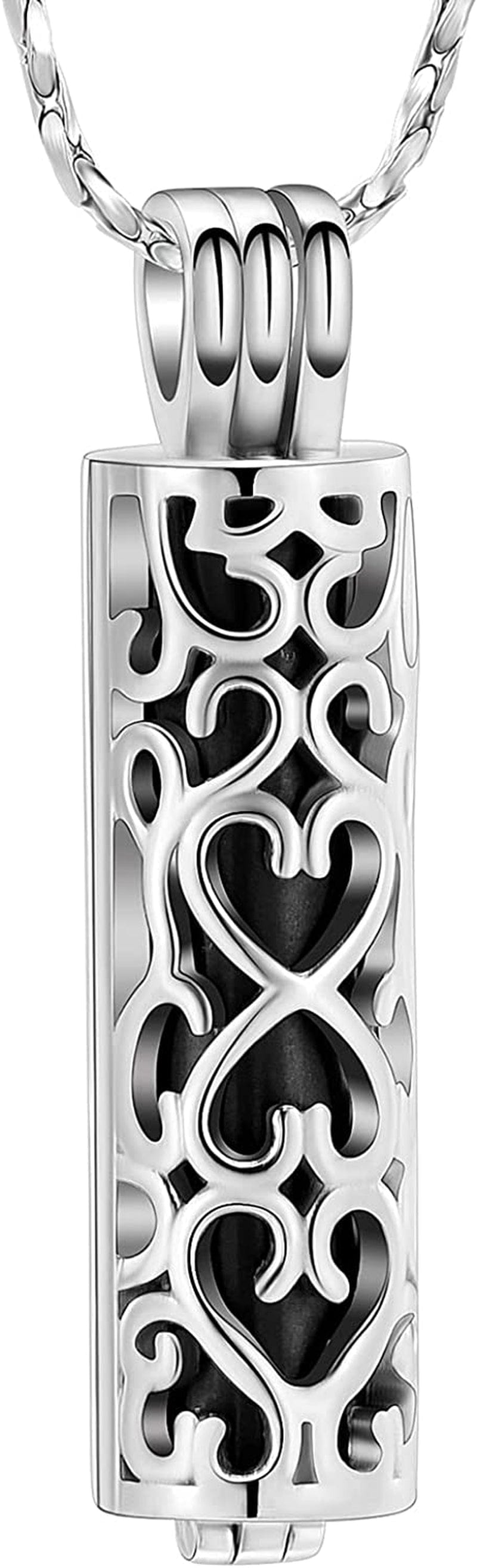 Imrsanl Cremation Urn Pendant Necklace with Hollow Cylinder Vial Keepsake Urn Cremation Jewelry Memorial Lockets for Ashes for Women Men Black