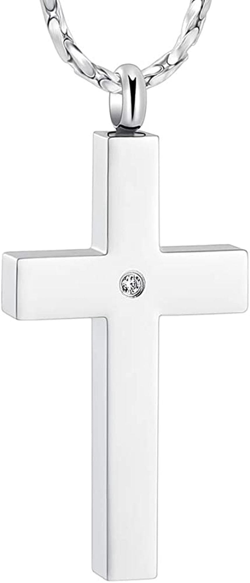 Imrsanl Crystal Cross Necklace for Ashes - Stainless Steel Keepsake Cremation Jewelry - Religious Cross Memorial Urn Necklace for Pet Human Ashes Pendant Silver