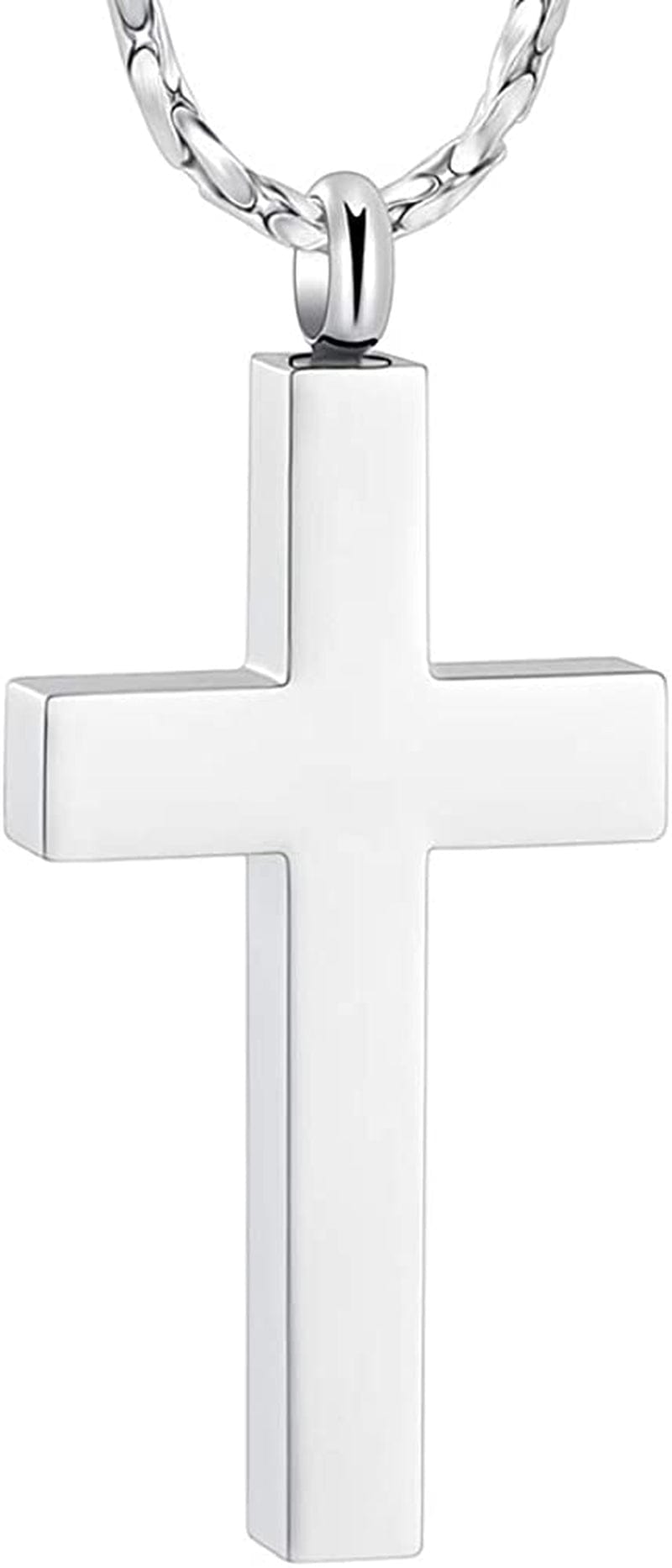 Imrsanl Crystal Cross Necklace for Ashes - Stainless Steel Keepsake Cremation Jewelry - Religious Cross Memorial Urn Necklace for Pet Human Ashes Pendant Silver-1