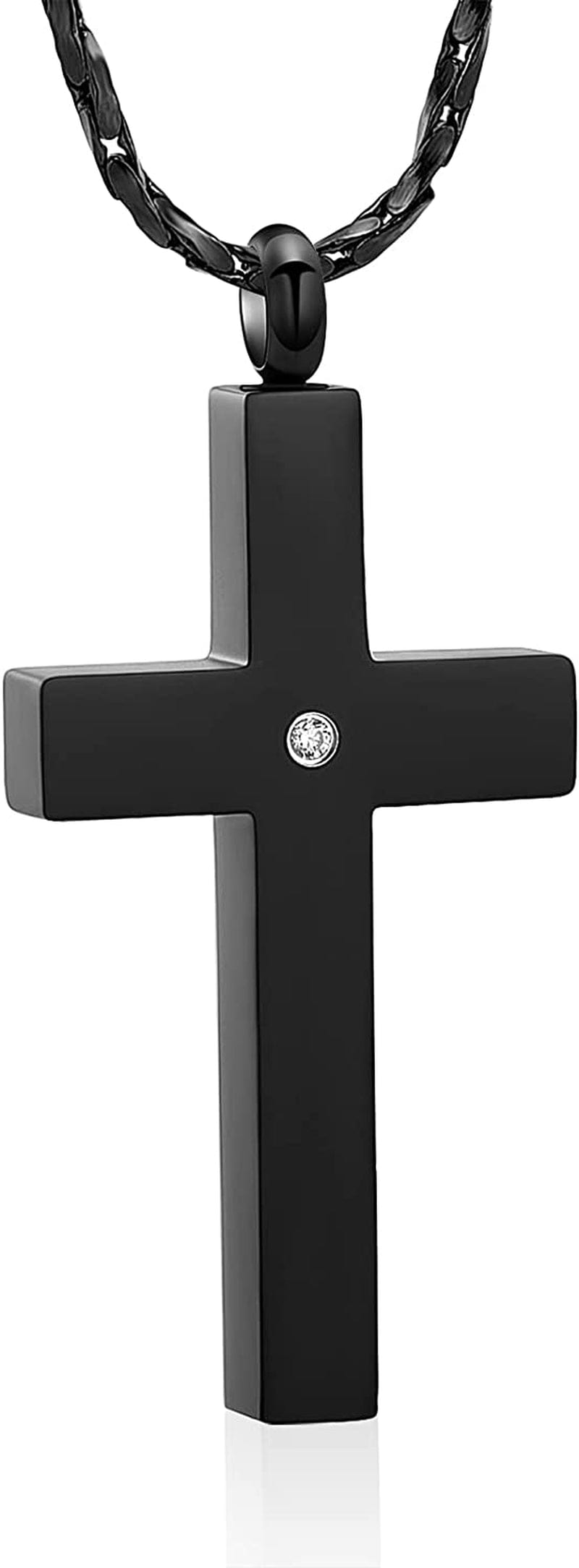 Imrsanl Crystal Cross Necklace for Ashes - Stainless Steel Keepsake Cremation Jewelry - Religious Cross Memorial Urn Necklace for Pet Human Ashes Pendant Black-1