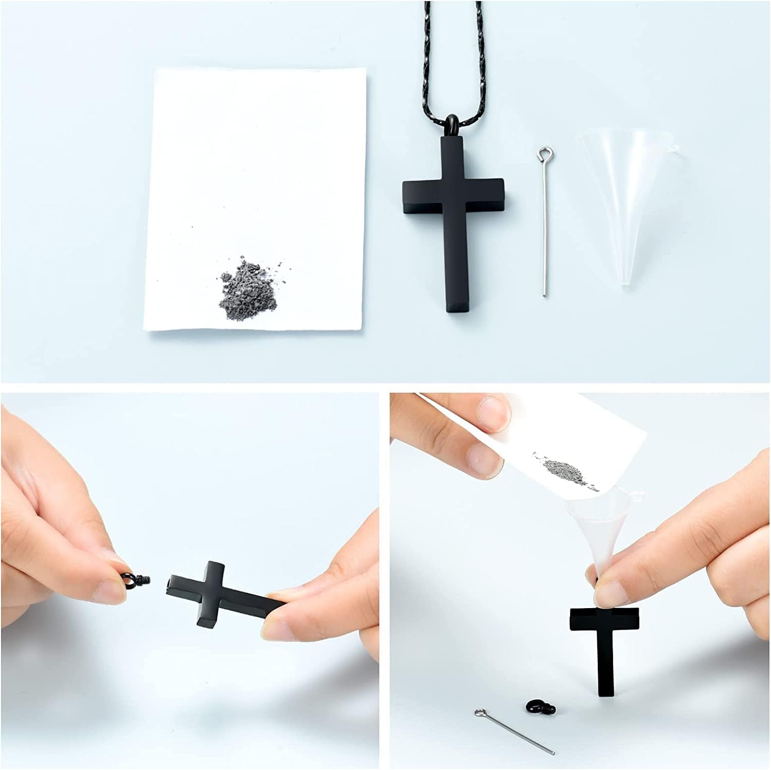 Imrsanl Crystal Cross Necklace for Ashes - Stainless Steel Keepsake Cremation Jewelry - Religious Cross Memorial Urn Necklace for Pet Human Ashes Pendant