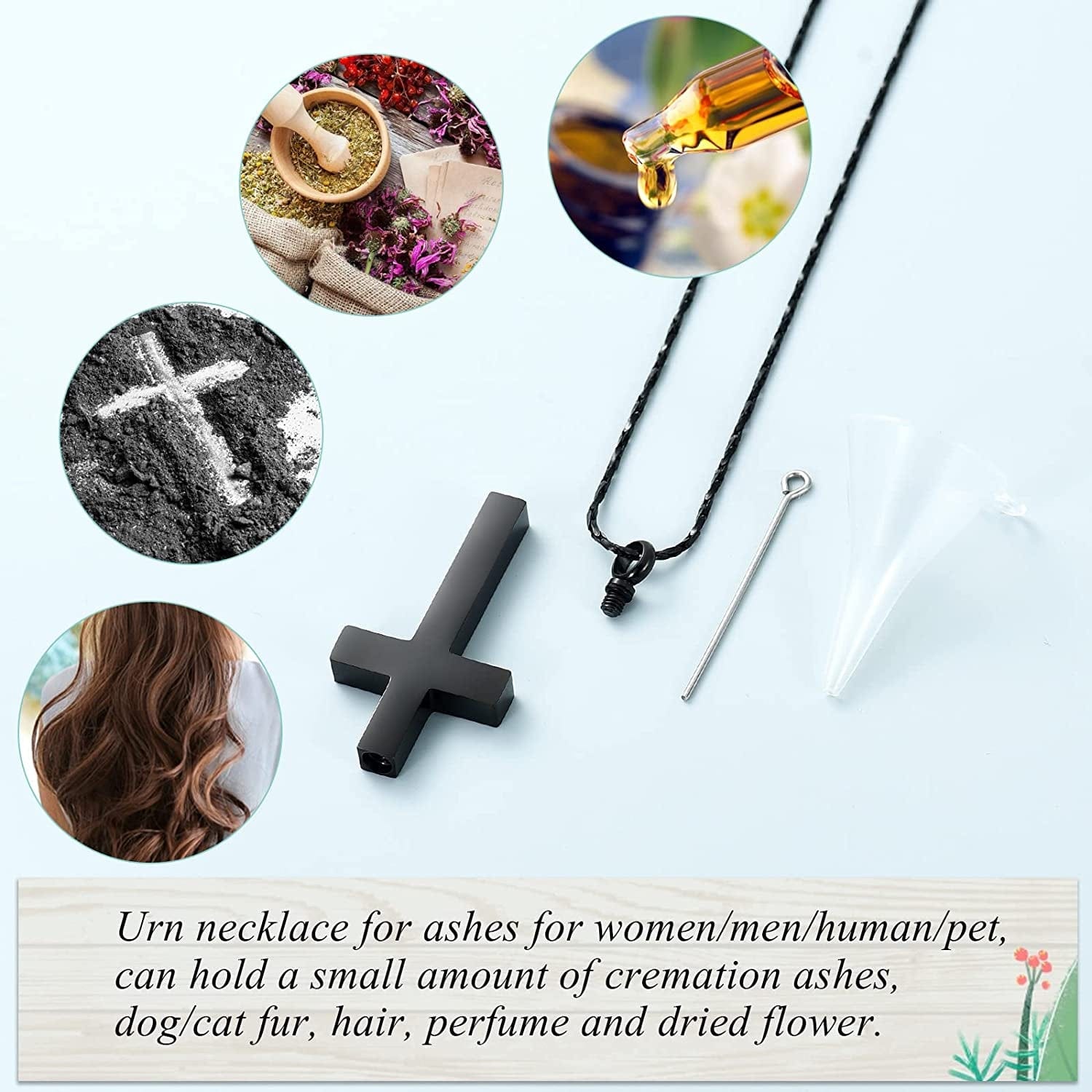 Imrsanl Crystal Cross Necklace for Ashes - Stainless Steel Keepsake Cremation Jewelry - Religious Cross Memorial Urn Necklace for Pet Human Ashes Pendant