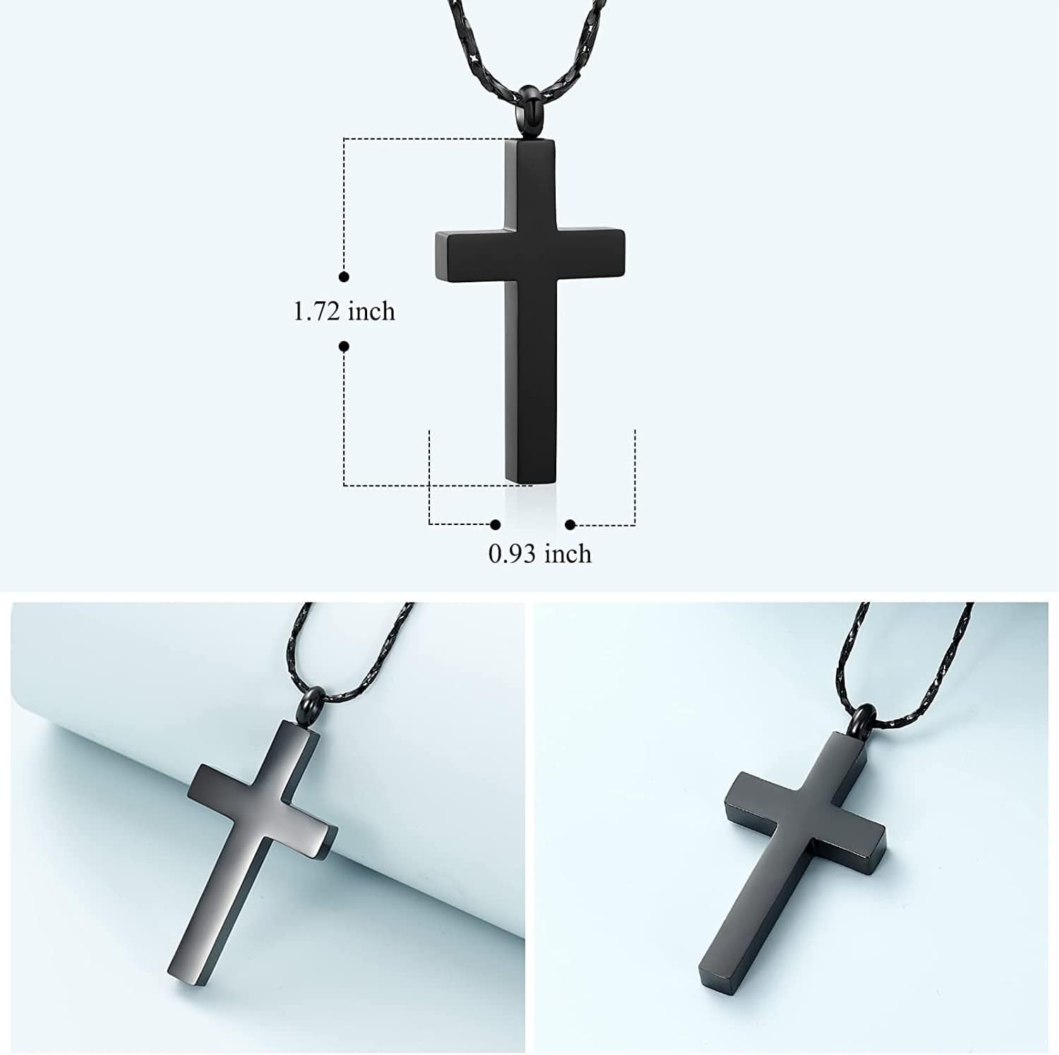 Imrsanl Crystal Cross Necklace for Ashes - Stainless Steel Keepsake Cremation Jewelry - Religious Cross Memorial Urn Necklace for Pet Human Ashes Pendant