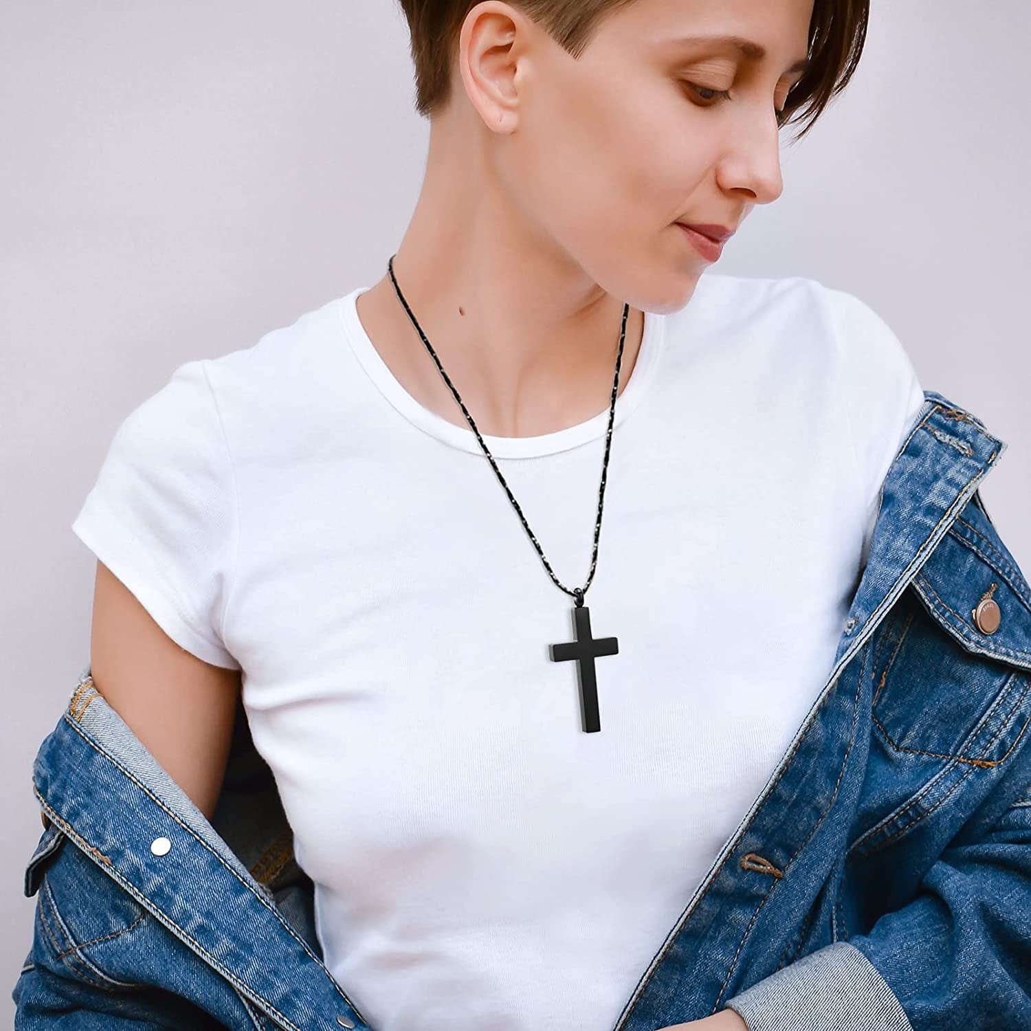 Imrsanl Crystal Cross Necklace for Ashes - Stainless Steel Keepsake Cremation Jewelry - Religious Cross Memorial Urn Necklace for Pet Human Ashes Pendant