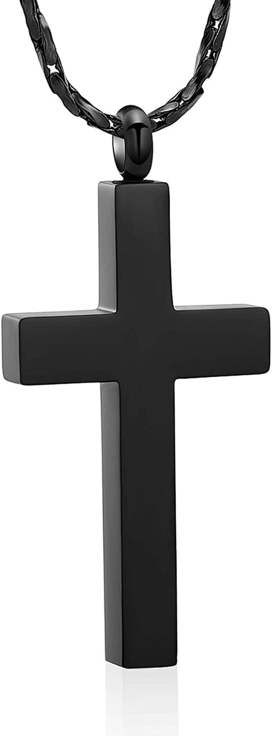 Imrsanl Crystal Cross Necklace for Ashes - Stainless Steel Keepsake Cremation Jewelry - Religious Cross Memorial Urn Necklace for Pet Human Ashes Pendant Black