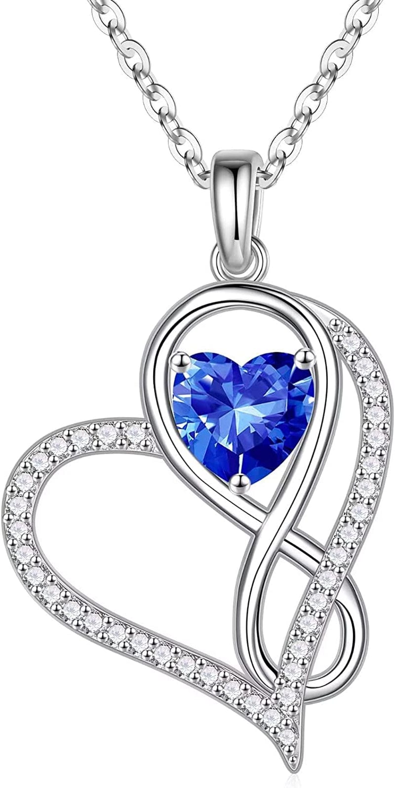 Infinite Love Heart Pendant Necklaces for Women, 925 Sterling Silver Love You Gifts Heart Birthstone Necklace Valentines Mothers Day Christmas Birthday Gifts for Women Mom Grandma Sister Daughter 9-Sep-Sapphire