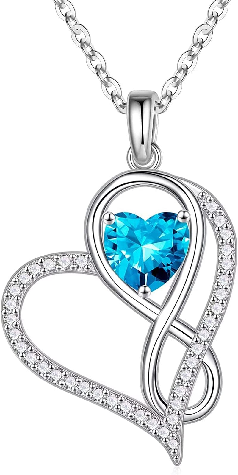 Infinite Love Heart Pendant Necklaces for Women, 925 Sterling Silver Love You Gifts Heart Birthstone Necklace Valentines Mothers Day Christmas Birthday Gifts for Women Mom Grandma Sister Daughter 11-Nov-Natural Swiss Blue Topaz
